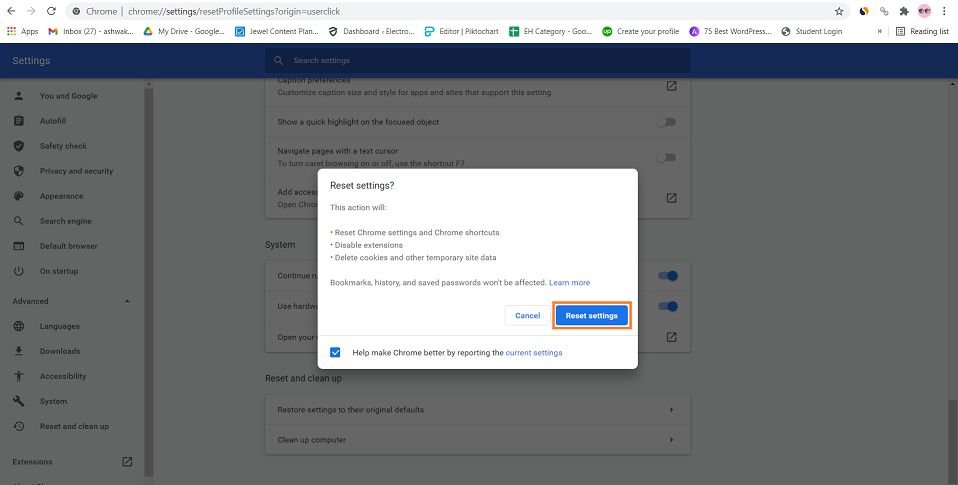 restablecer la configuración de google